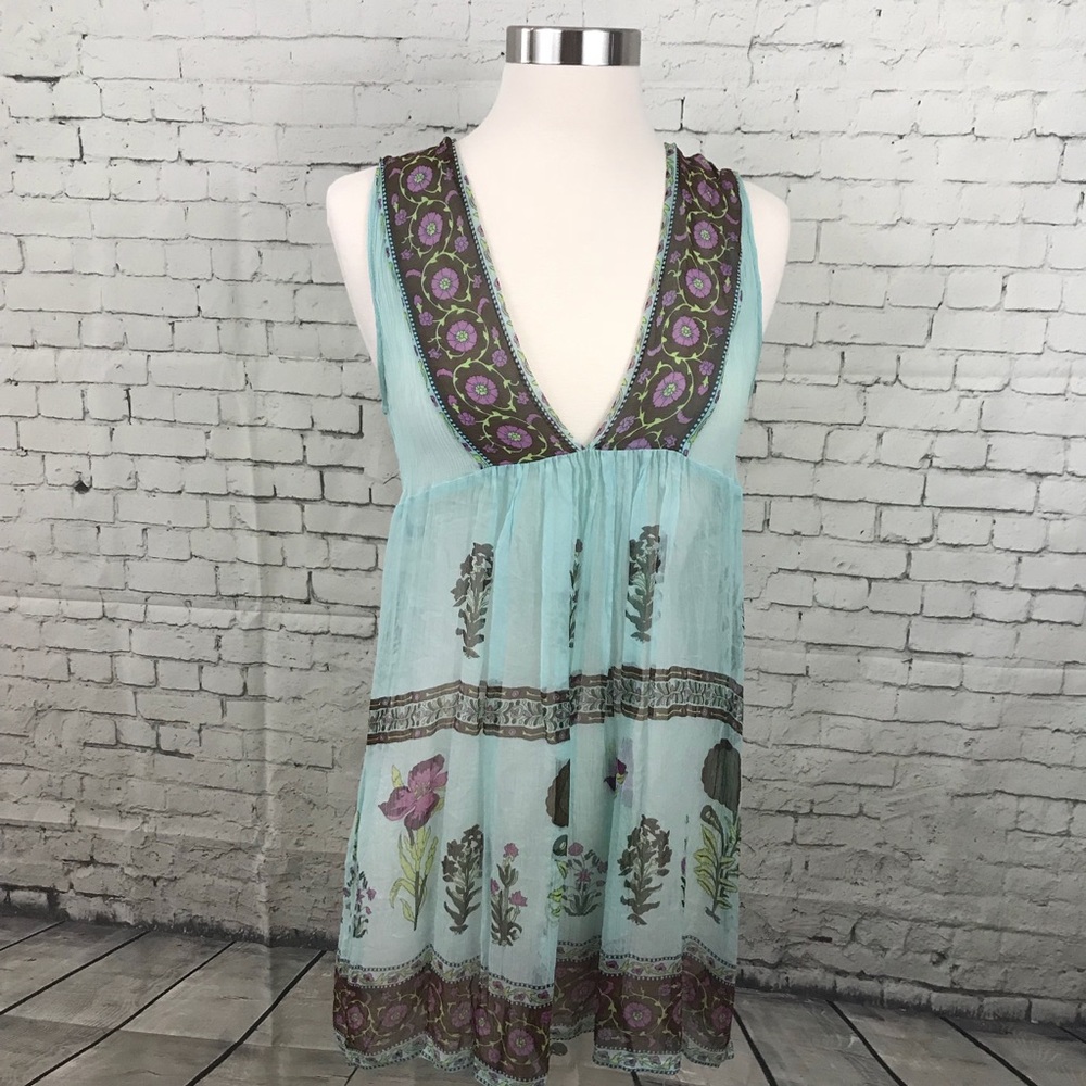 Urban Outfitters Lux Blue silk sheer tunic top - Picture 1 of 7